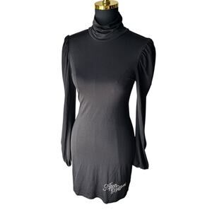 Y2K Apple Bottoms Black Long Sleeve Turtleneck Open Back Mini Dress Size Small